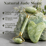 Icyme Natural Jade Gua Sha and Face Roller Set, Relieve Swelling Body Muscle Relaxing,Face,Jawline and Neck Massageself Care Gift for Men Women - Green