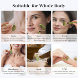 Icyme Natural Jade Gua Sha and Face Roller Set, Relieve Swelling Body Muscle Relaxing,Face,Jawline and Neck Massageself Care Gift for Men Women - Green