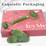 Icyme Natural Jade Gua Sha and Face Roller Set, Relieve Swelling Body Muscle Relaxing,Face,Jawline and Neck Massageself Care Gift for Men Women - Green